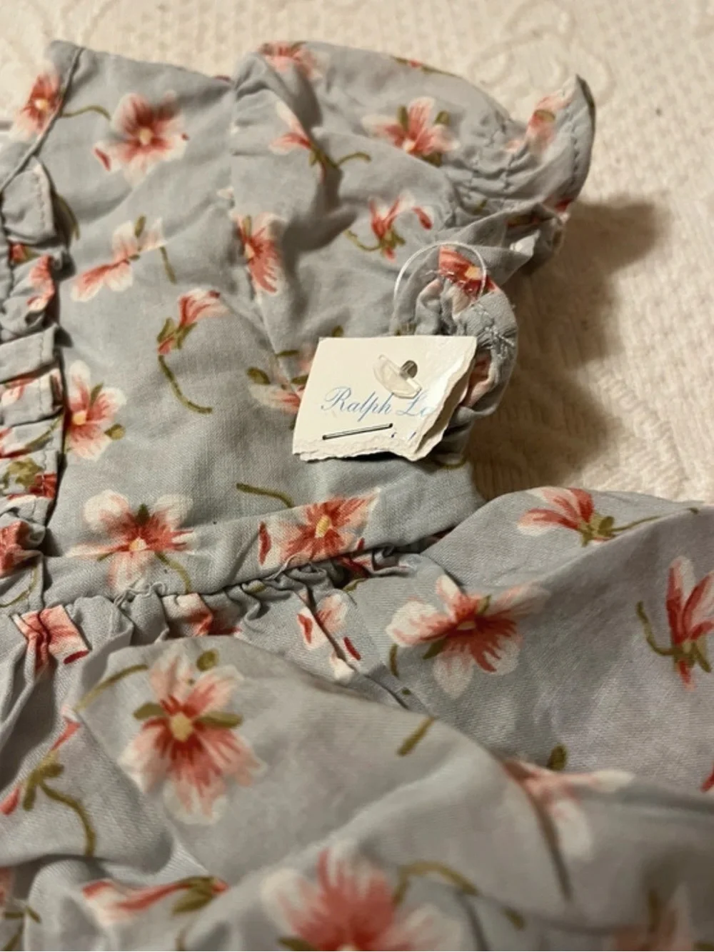 Ralph Lauren Floral Ruffle Top with Plaid Bloomers - Light Gray, Pink & Blue